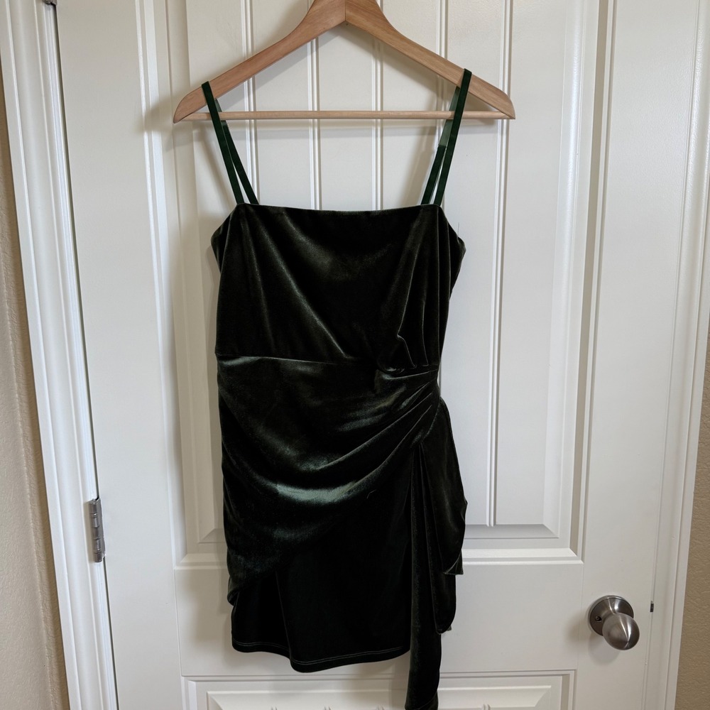 Majorelle Olive Green Velvet Mini Dress Party Cocktail Ruched S - Picture 2 of 8